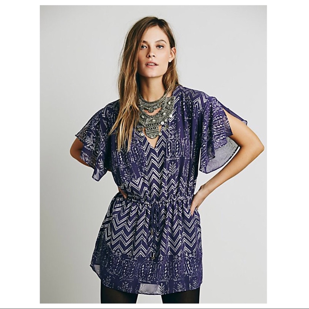 FREE PEOPLE SHORT SLEEVE V-NECK MINI DRESS - Picture 5 of 6